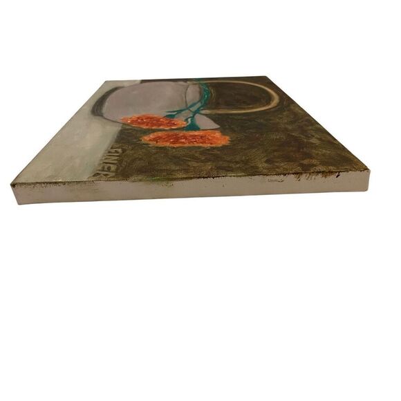 Flower Pot Canvas Painting 14 x 11 in Teapot Handmade Home Decor Boho Floral - Picture 5 of 9